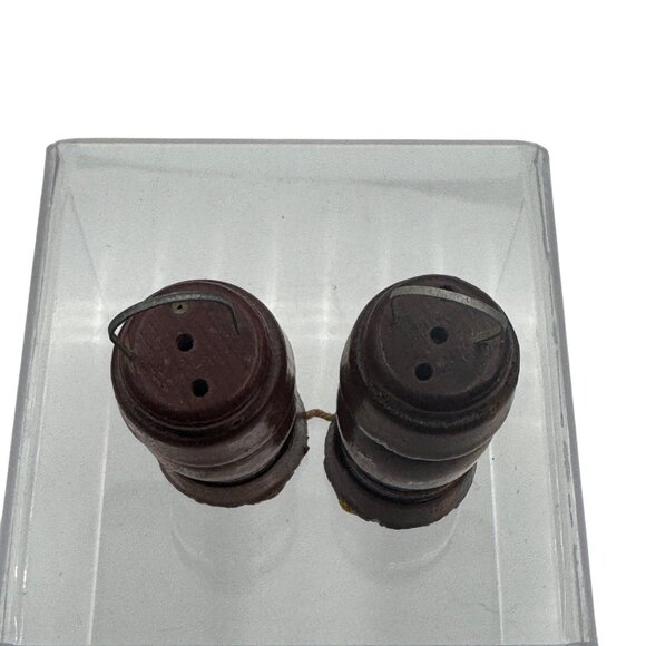 Vintage Wooden Salt And Pepper Shaker Set With Metal Handles Farmhouse Kitchen - Picture 2 of 3